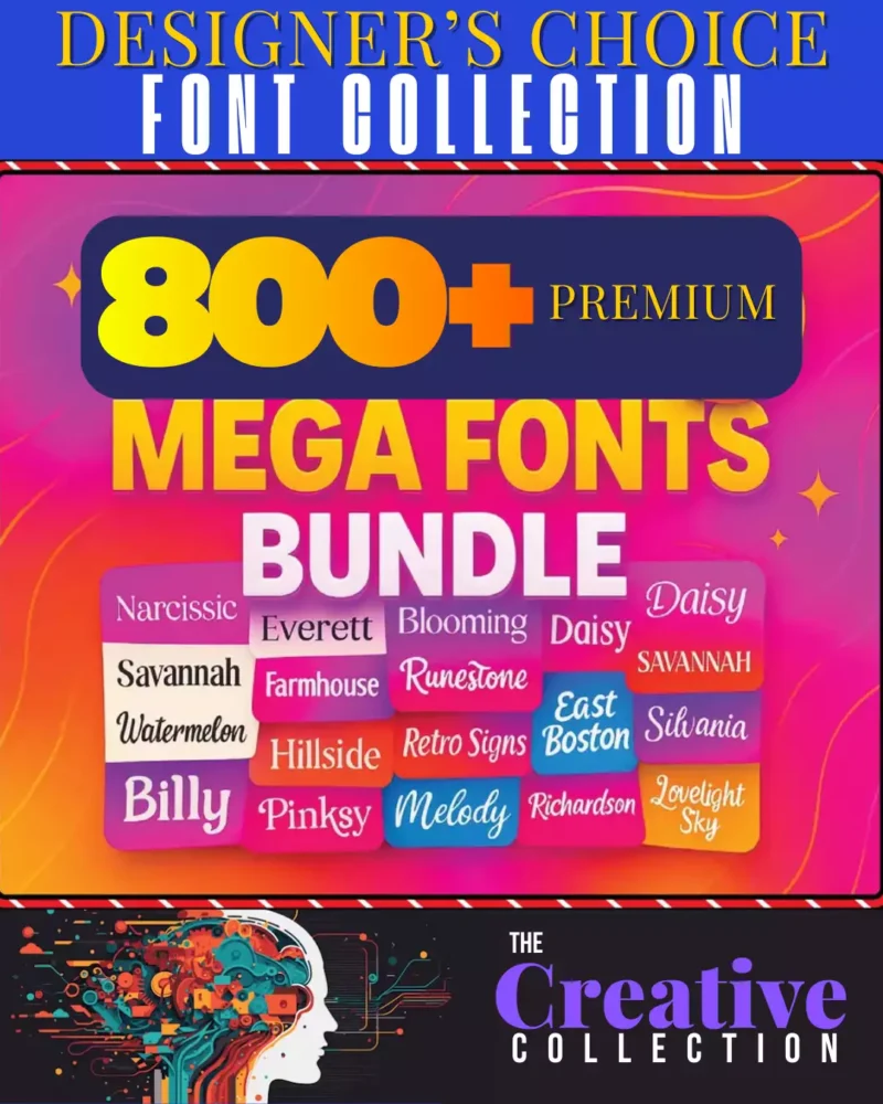 800+ Premium Mega Fonts Bundle