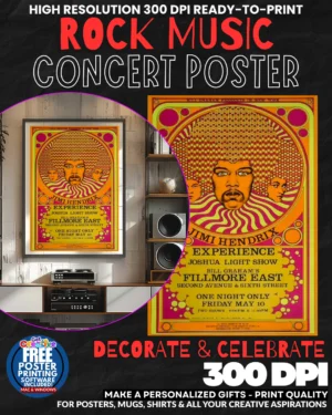 Jimi Hendrix 2 Music Rock Concert Poster Wall Art